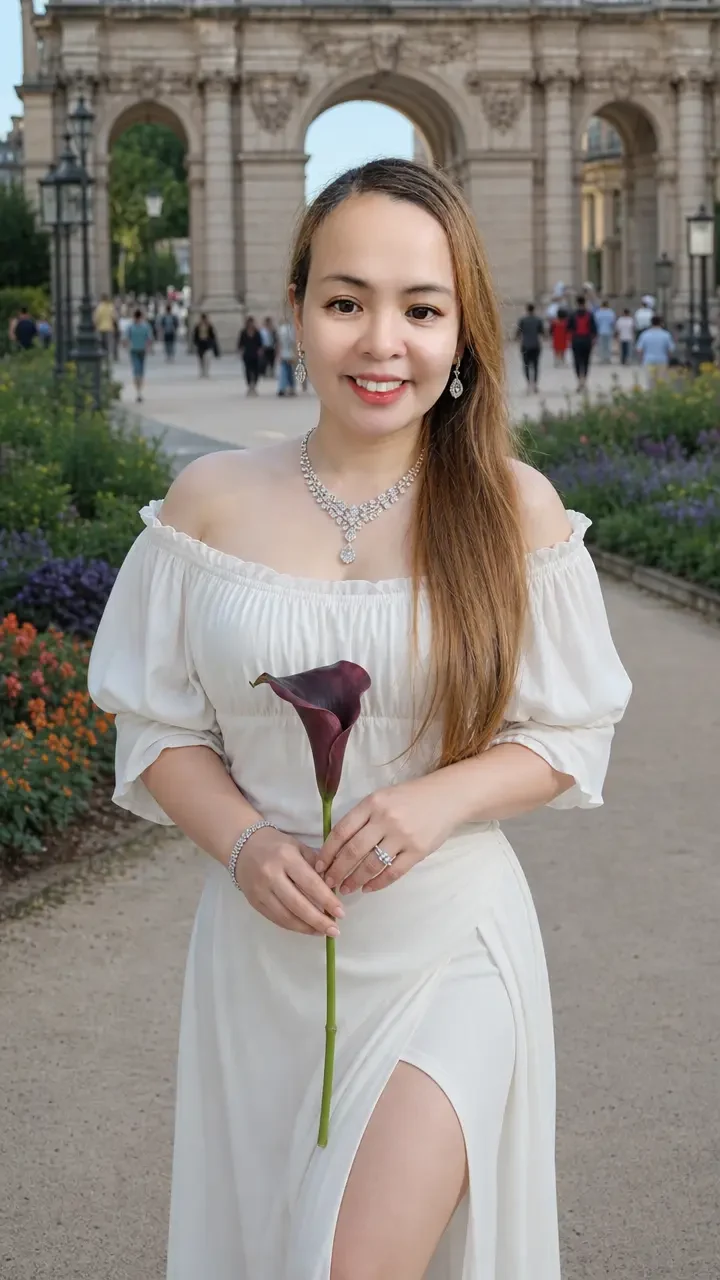 Elegant Woman in White Dress with Diamond Jewelry
