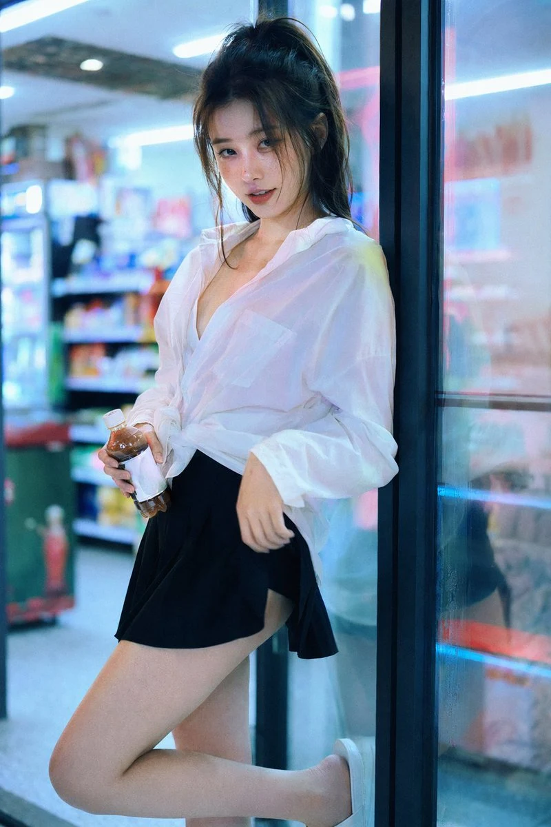 Neon Lit Convenience Store Urban Portrait