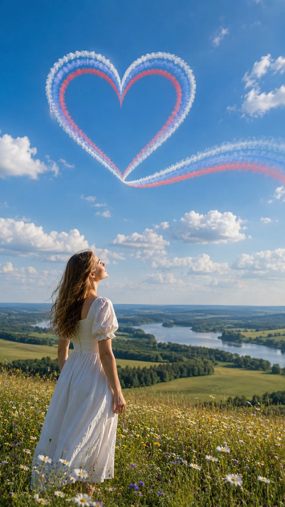 Woman Watching Heart Smoke in Summer Sky